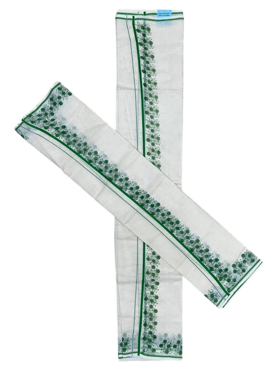 Southloom Cotton Single Set Mundu (Mundu Neriyathum) With Floral Digital Print in Green 2.80 Mtrs SL440