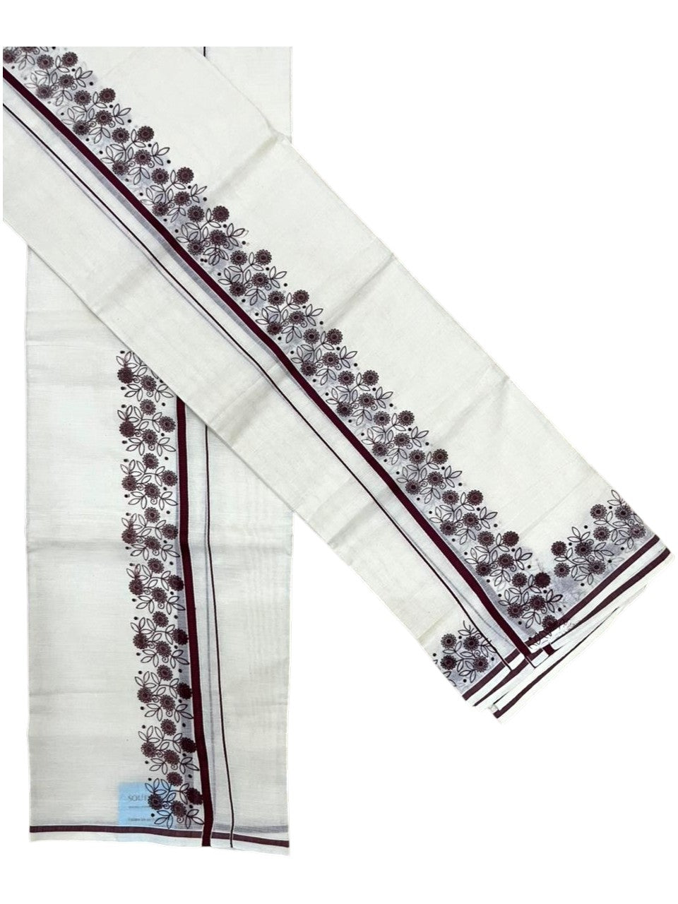 Southloom Cotton Single Set Mundu (Mundu Neriyathum) With Floral Digital Print in Maroon 2.80 Mtrs SL440