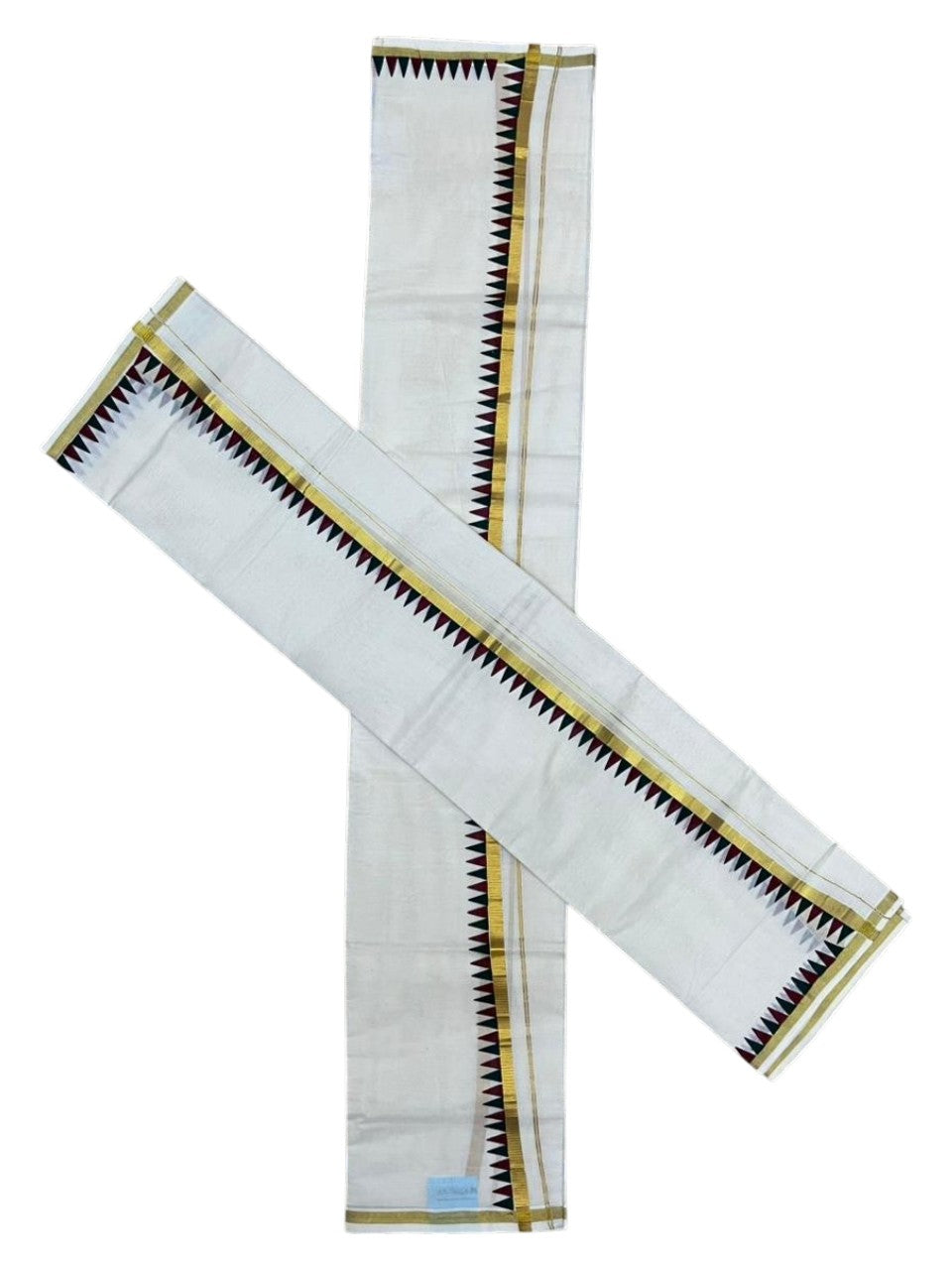 Southloom Cotton Single Kasavu Set Mundu (Mundu Neriyathum) With Maroon and Green Temple Border 2.80 Mtrs SL442