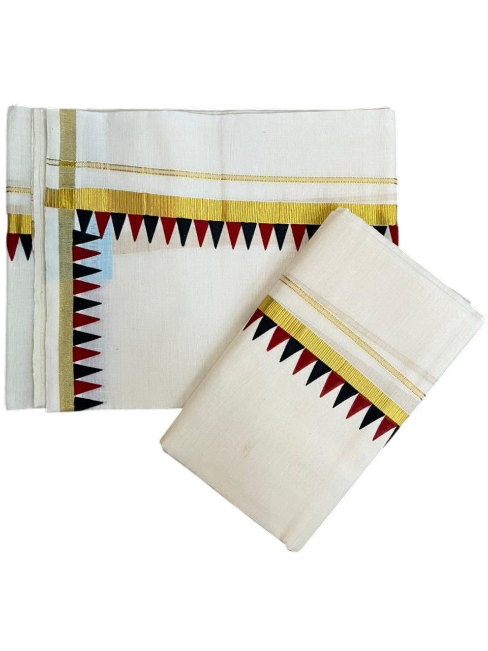 Southloom Cotton Single Kasavu Set Mundu (Mundu Neriyathum) With Red and Black Temple Border 2.80 Mtrs SL442