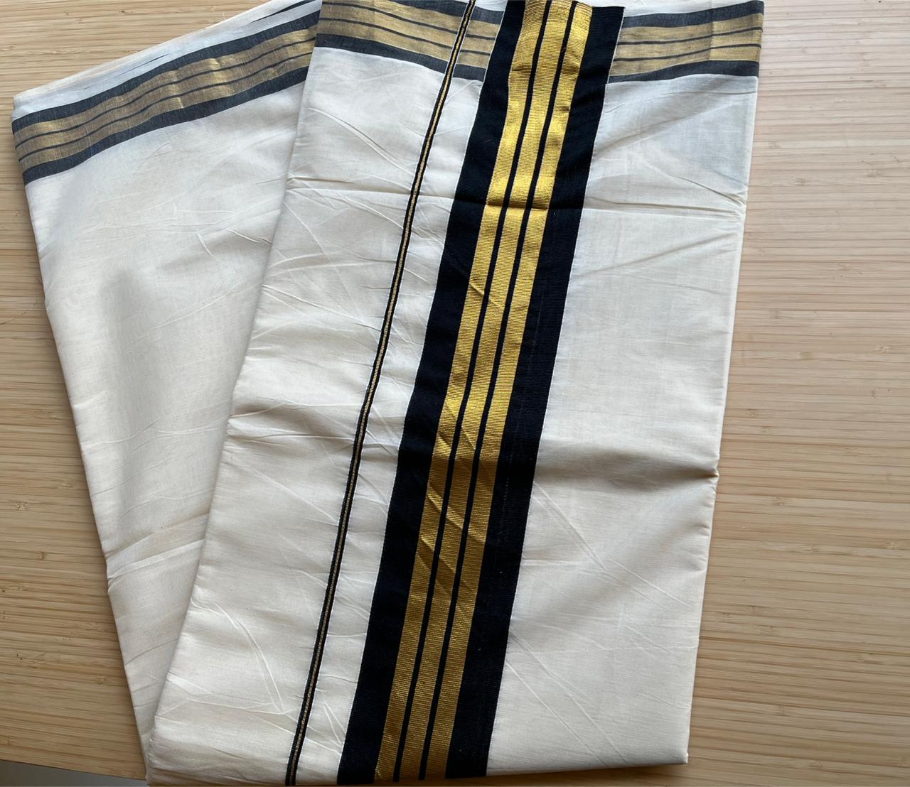 Kerala Cotton Golden Kasavu With Violet Border Saree SL445