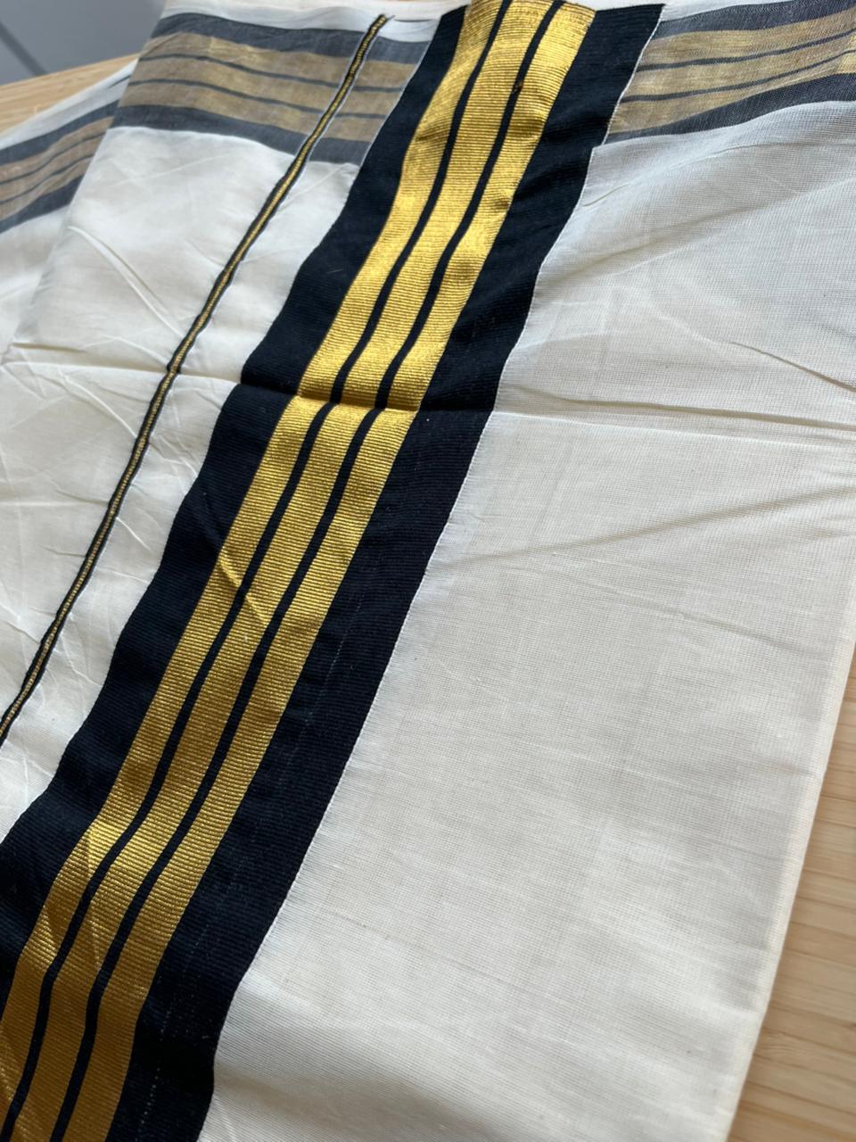 Kerala Cotton Golden Kasavu With Violet Border Saree SL445
