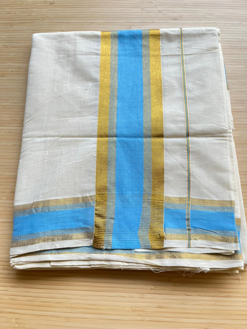 Kerala Cotton Kasavu Saree With Blue Borders SL446