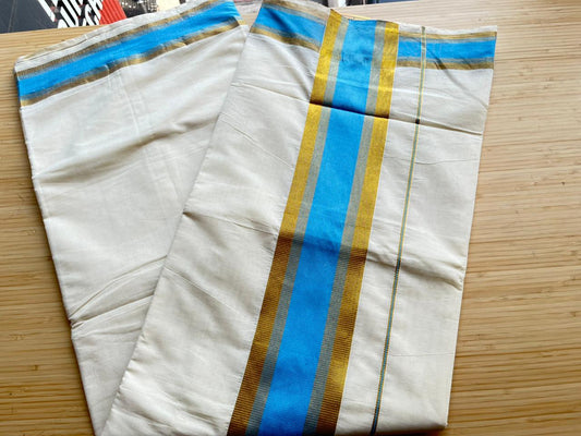 Kerala Cotton Kasavu Saree With Blue Borders SL446