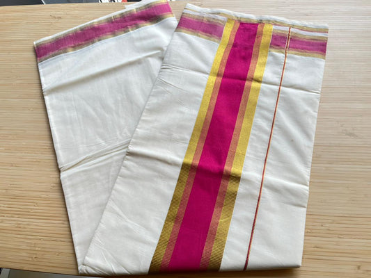 Kerala Cotton Kasavu Saree With Pink Border SL446