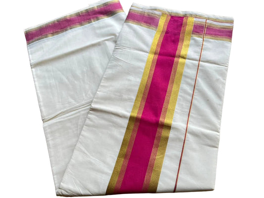 Kerala Cotton Kasavu Saree With Pink Border SL446
