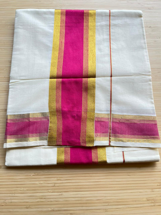 Kerala Cotton Kasavu Saree With Pink Border SL446