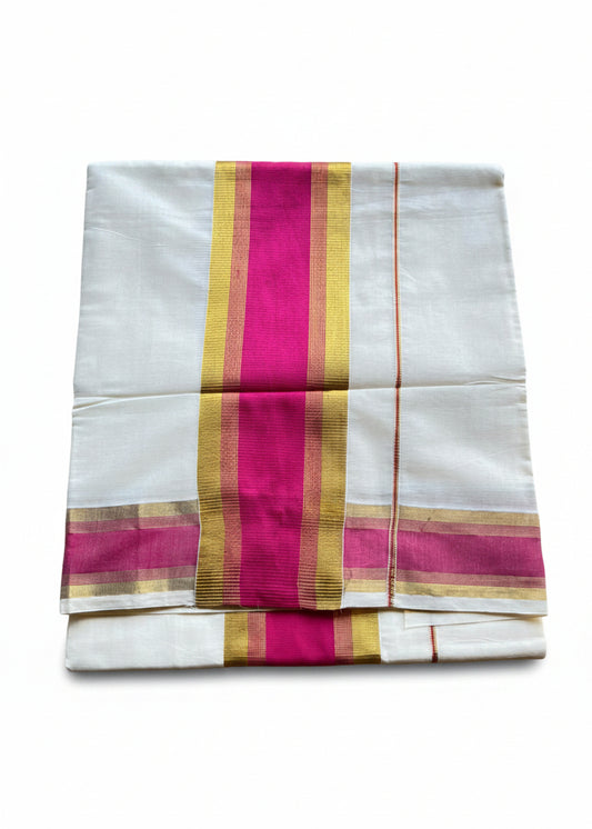 Kerala Cotton Kasavu Saree With Pink Border SL446
