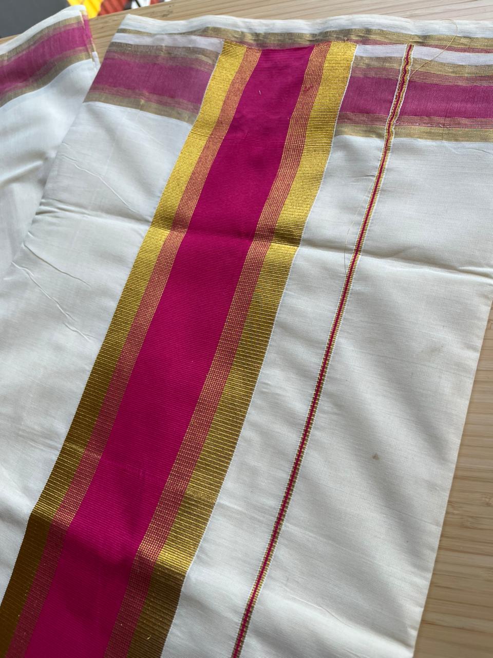 Kerala Cotton Kasavu Saree With Pink Border SL446