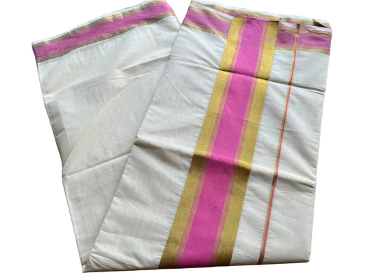 Kerala Cotton Kasavu Saree With Baby Pink Border SL446
