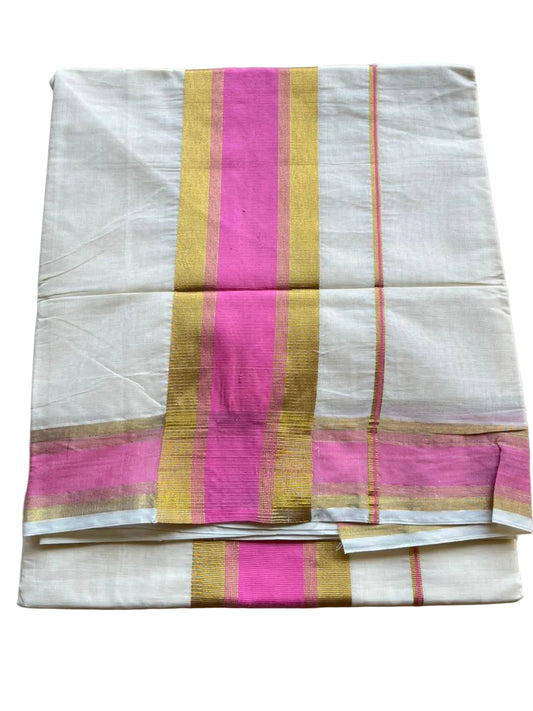 Kerala Cotton Kasavu Saree With Baby Pink Border SL446