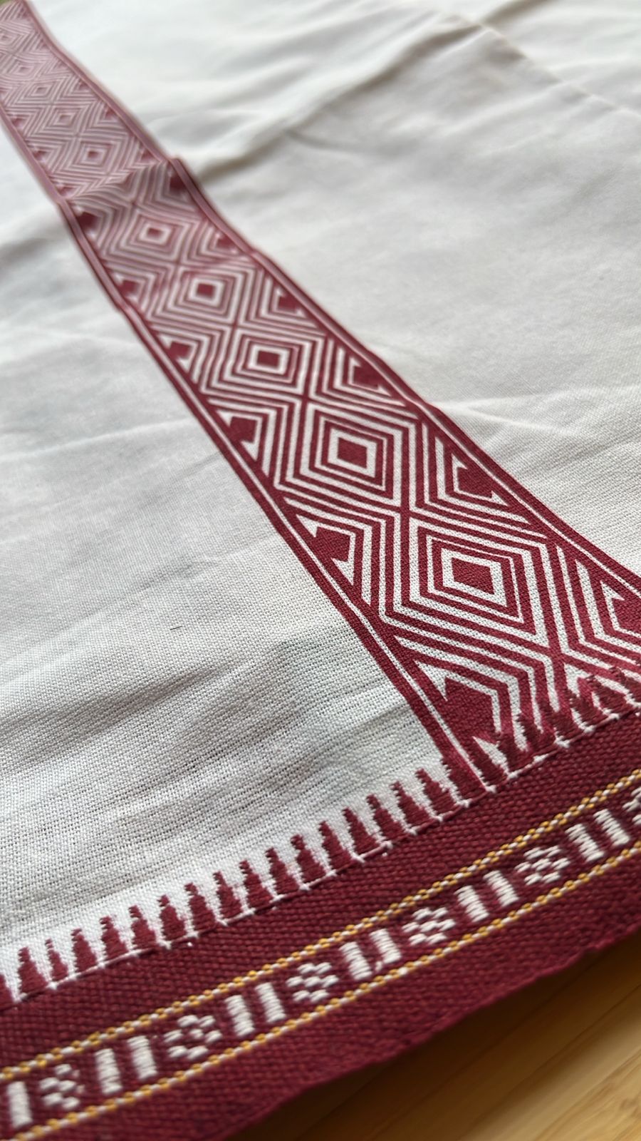 Pure White Single Dhoti With Maroon Colour Print SL319