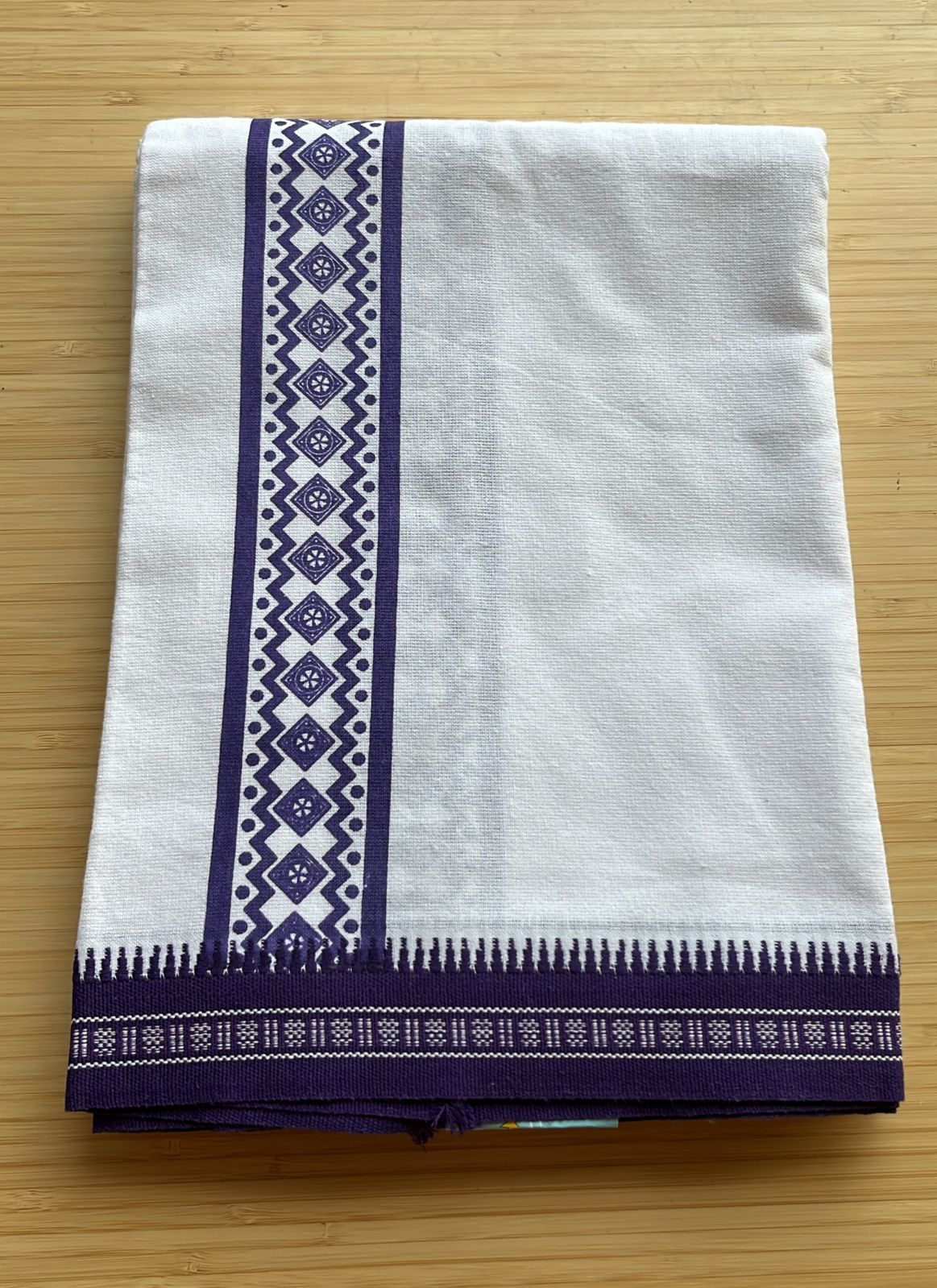 Pure White Single Dhoti With Violet Colour Print SL319