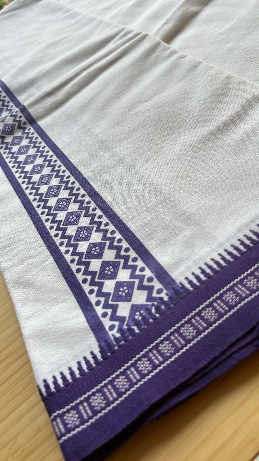 Pure White Single Dhoti With Violet Colour Print SL319