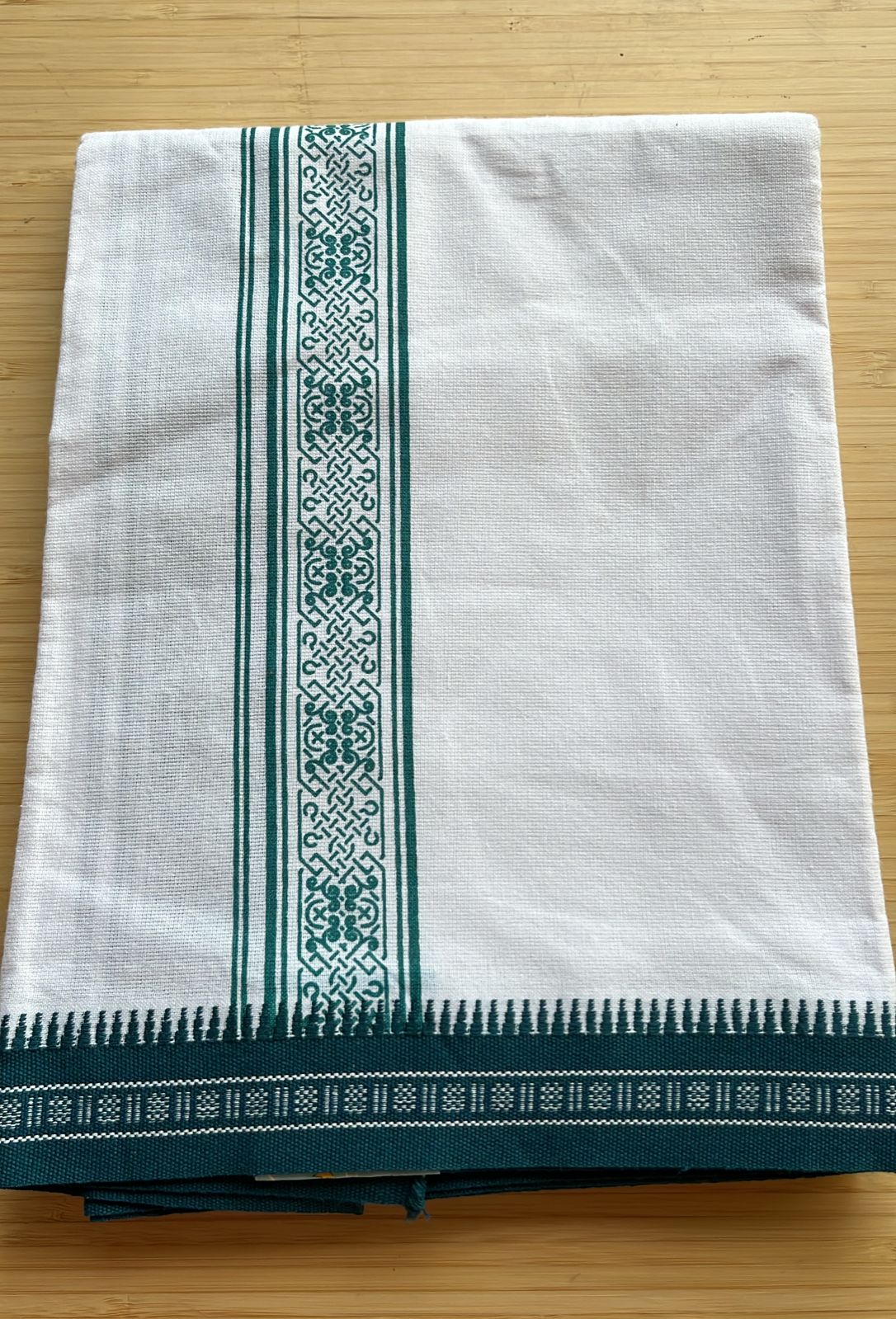 Pure White Single Dhoti With Blue Colour Print SL319
