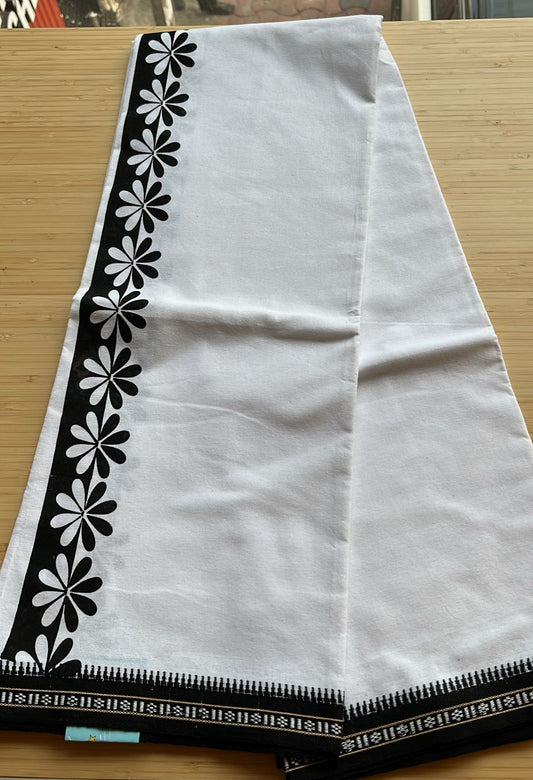 Pure White Single Dhoti With Black Colour Print SL319