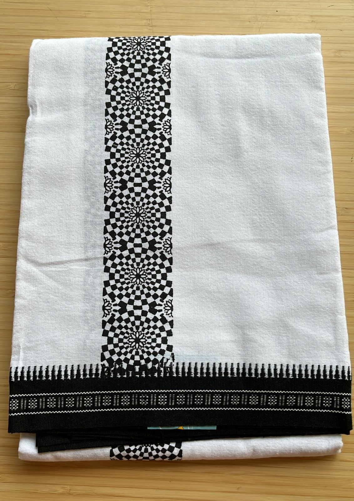 Pure White Single Dhoti With Black Colour Print SL319
