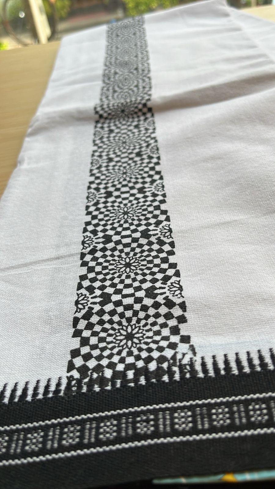 Pure White Single Dhoti With Black Colour Print SL319