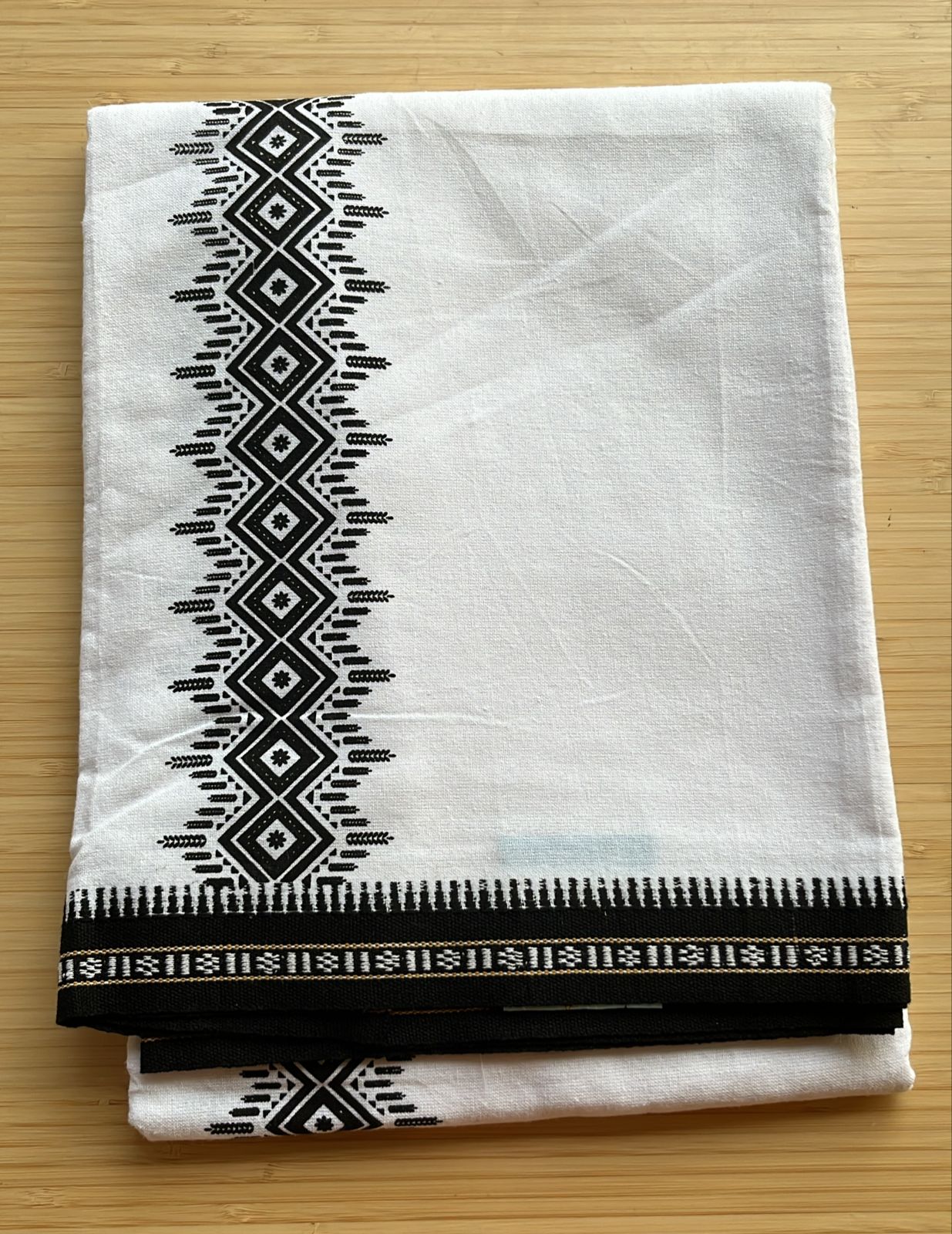 Pure White Single Dhoti With Black Colour Print SL319