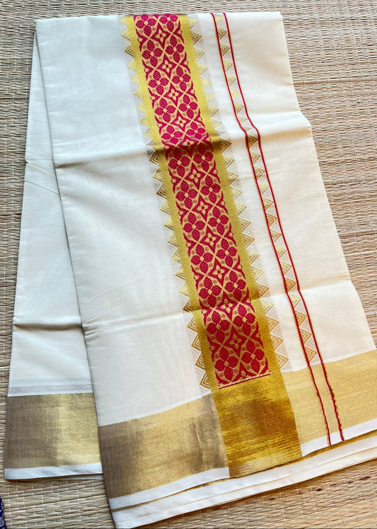 Southloom Kerala Cotton Saree (Rani Pink) SL452