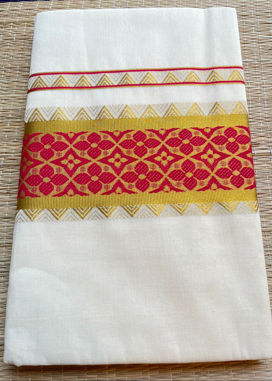 Southloom Kerala Cotton Saree (Rani Pink) SL452