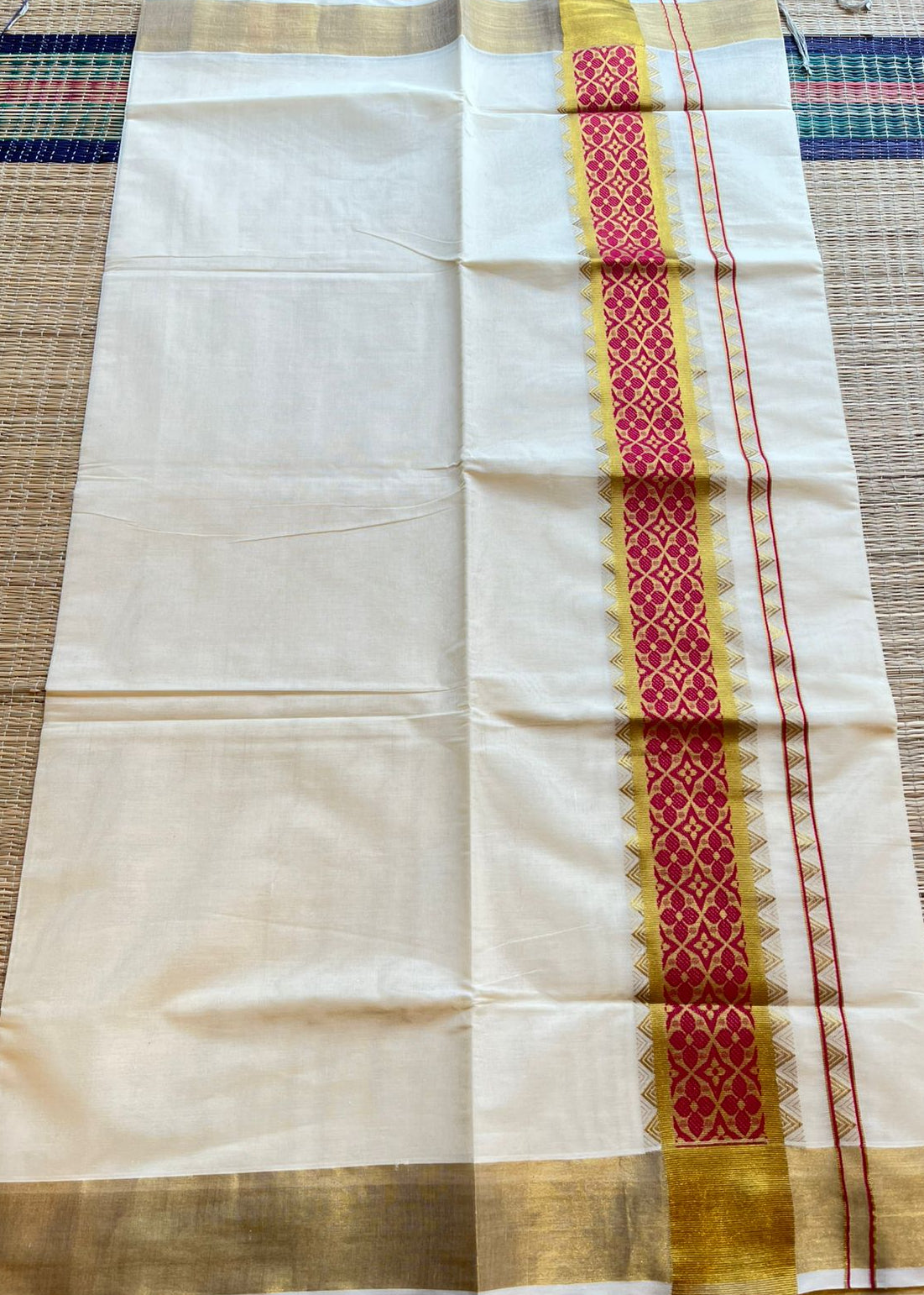 Southloom Kerala Cotton Saree (Rani Pink) SL452