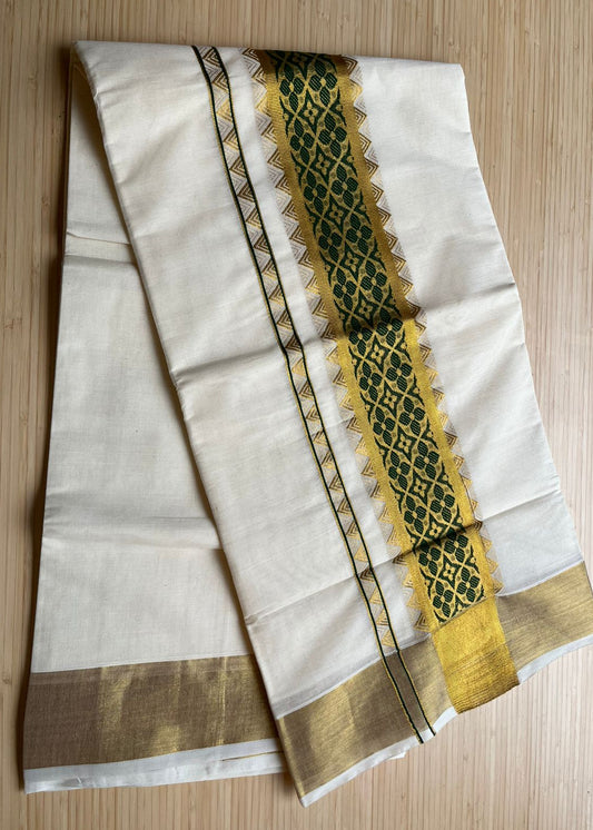 Southloom Kerala Cotton Saree (Green) SL452