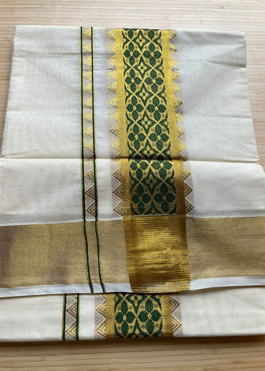 Southloom Kerala Cotton Saree (Green) SL452