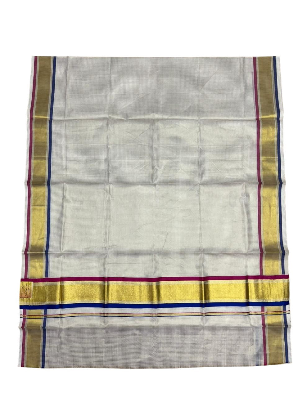 Southloom Kerala Cotton Kasavu Saree with Micro Check Design on Body in Magenta And Blue Border SL447