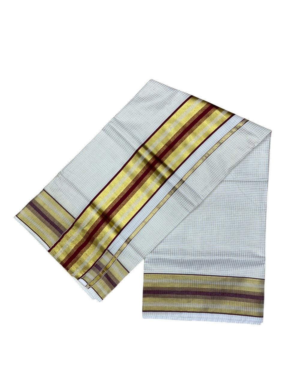Southloom Kerala Cotton Kasavu Saree with Micro Check Design on Body in Maroon Border SL448