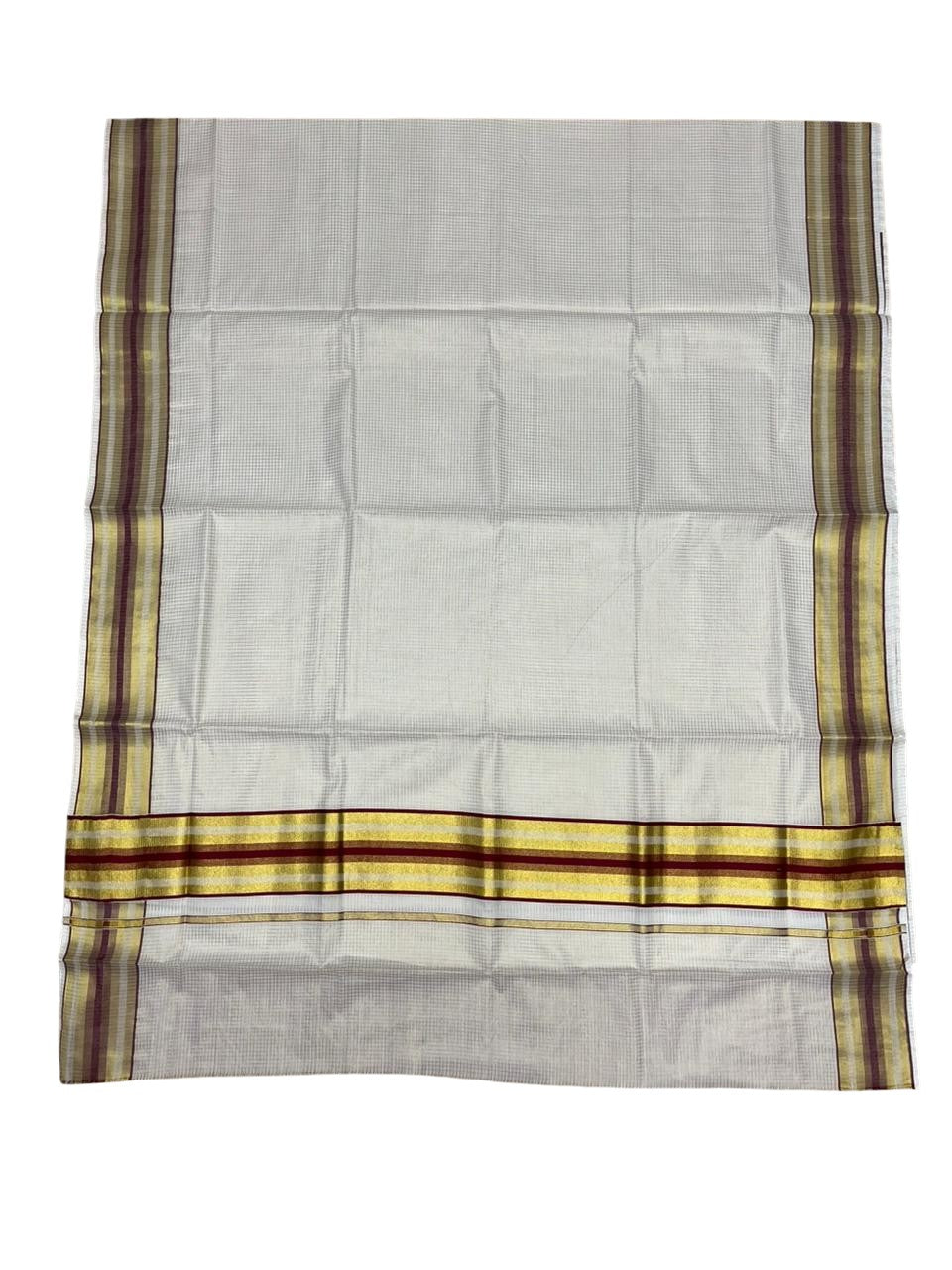 Southloom Kerala Cotton Kasavu Saree with Micro Check Design on Body in Maroon Border SL448