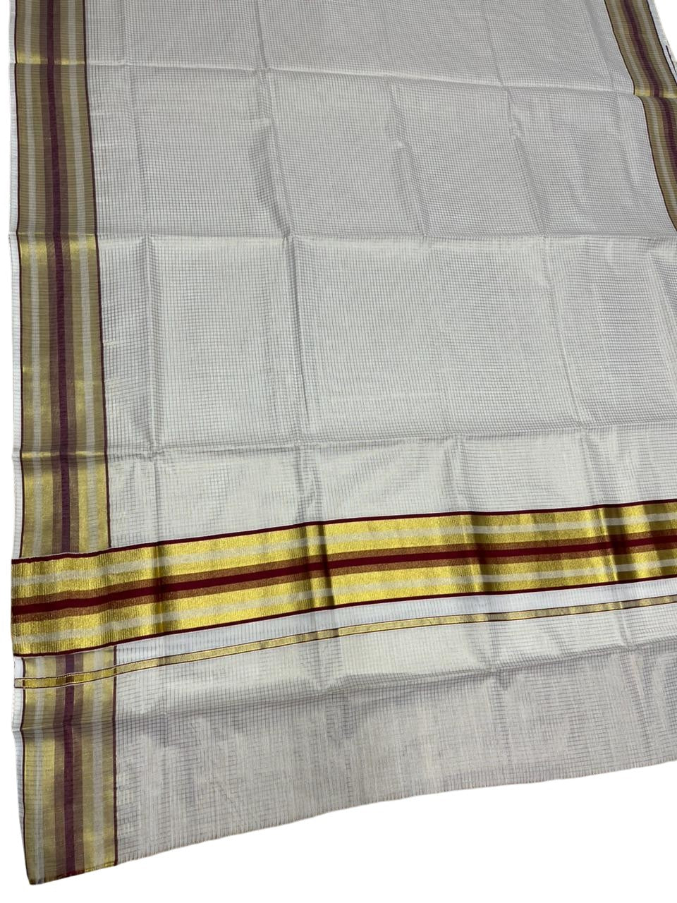 Southloom Kerala Cotton Kasavu Saree with Micro Check Design on Body in Maroon Border SL448