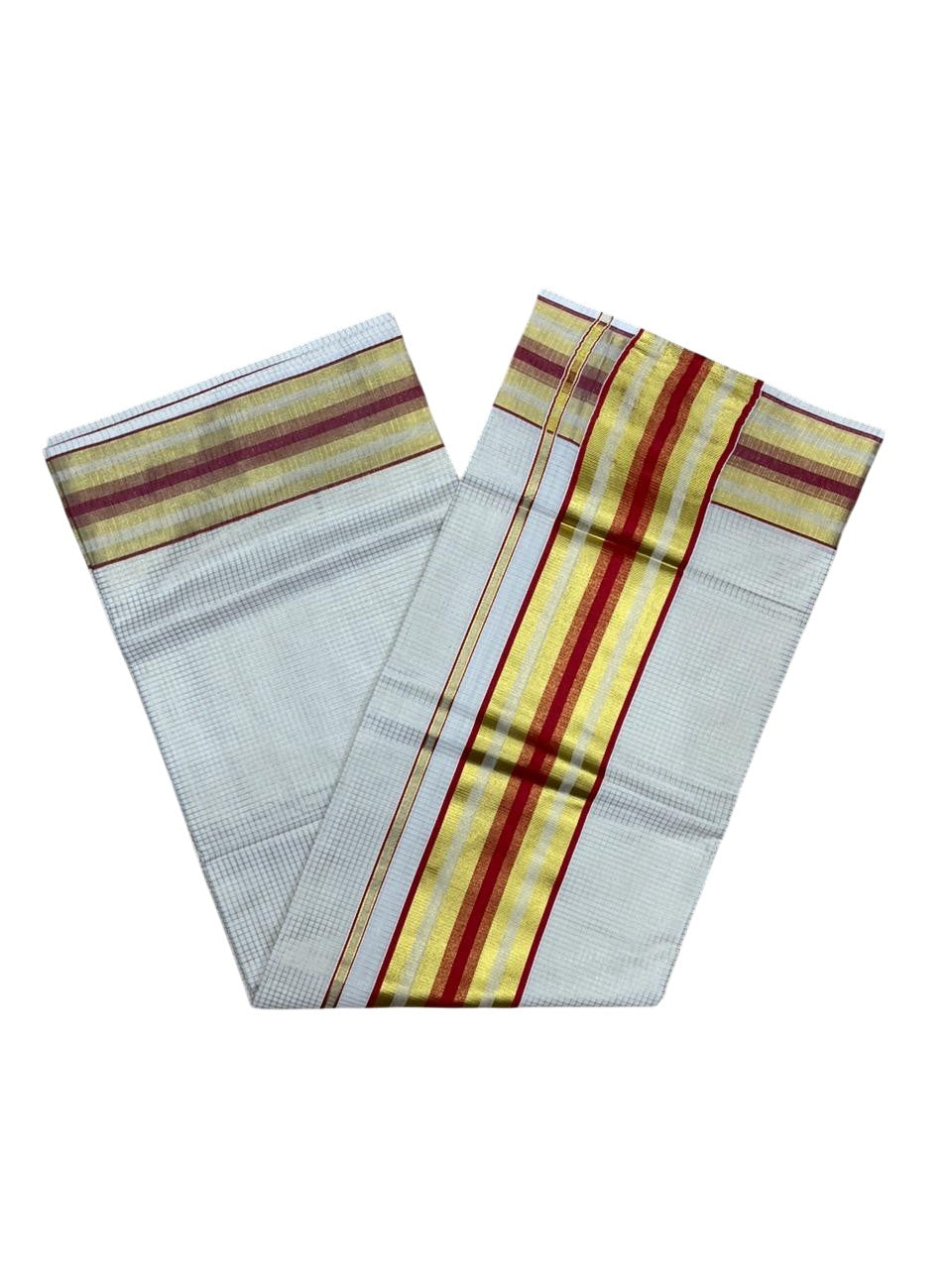 Southloom Kerala Cotton Kasavu Saree with Micro Check Design on Body in Red Border SL448