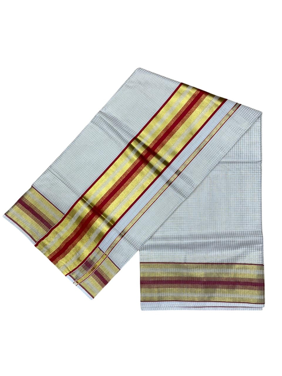 Southloom Kerala Cotton Kasavu Saree with Micro Check Design on Body in Red Border SL448