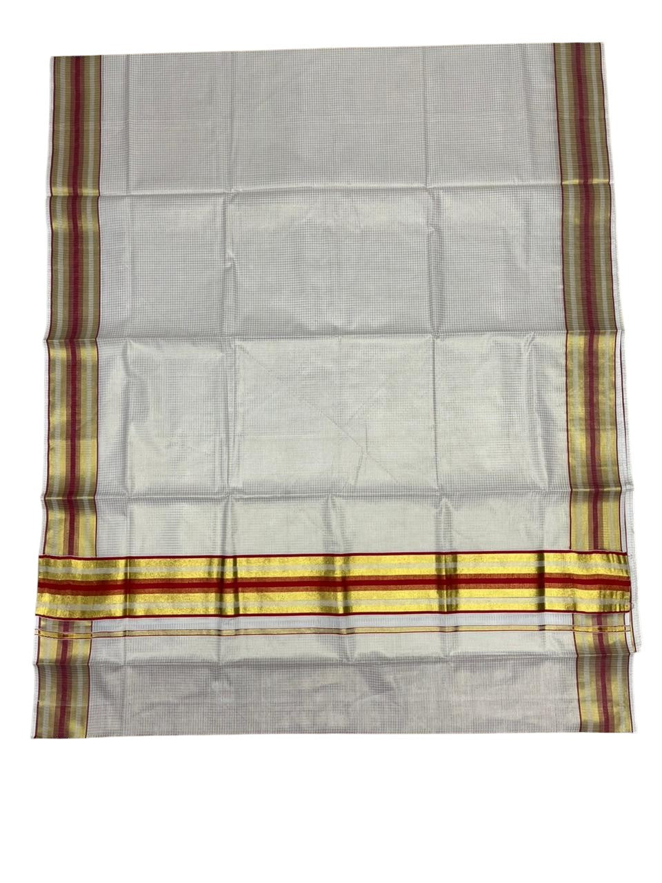 Southloom Kerala Cotton Kasavu Saree with Micro Check Design on Body in Red Border SL448
