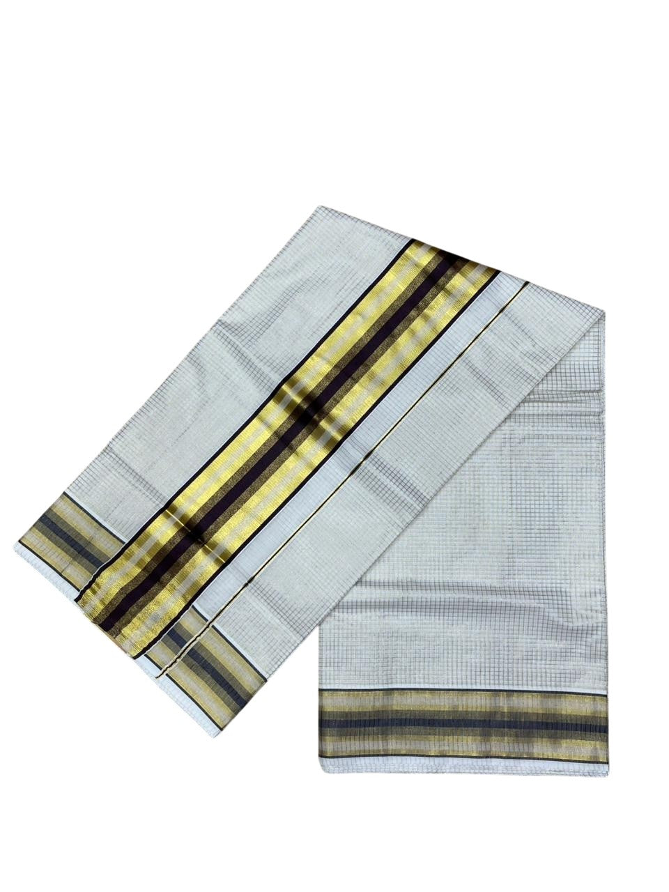 Southloom Kerala Cotton Kasavu Saree with Micro Check Design on Body in Brown Border SL448