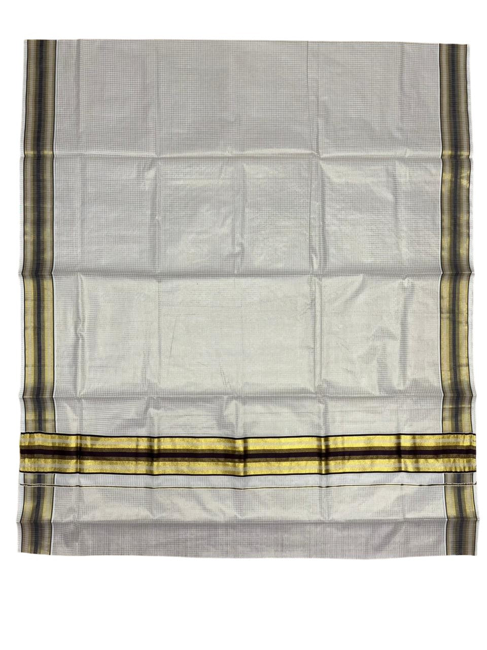 Southloom Kerala Cotton Kasavu Saree with Micro Check Design on Body in Brown Border SL448
