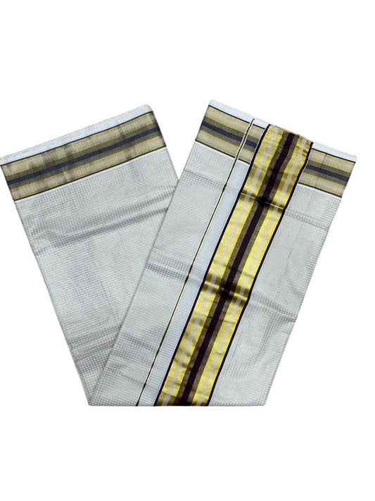 Southloom Kerala Cotton Kasavu Saree with Micro Check Design on Body in Brown Border  SL450