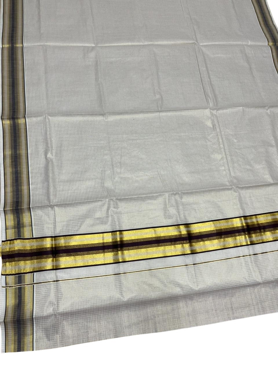Southloom Kerala Cotton Kasavu Saree with Micro Check Design on Body in Brown Border SL448