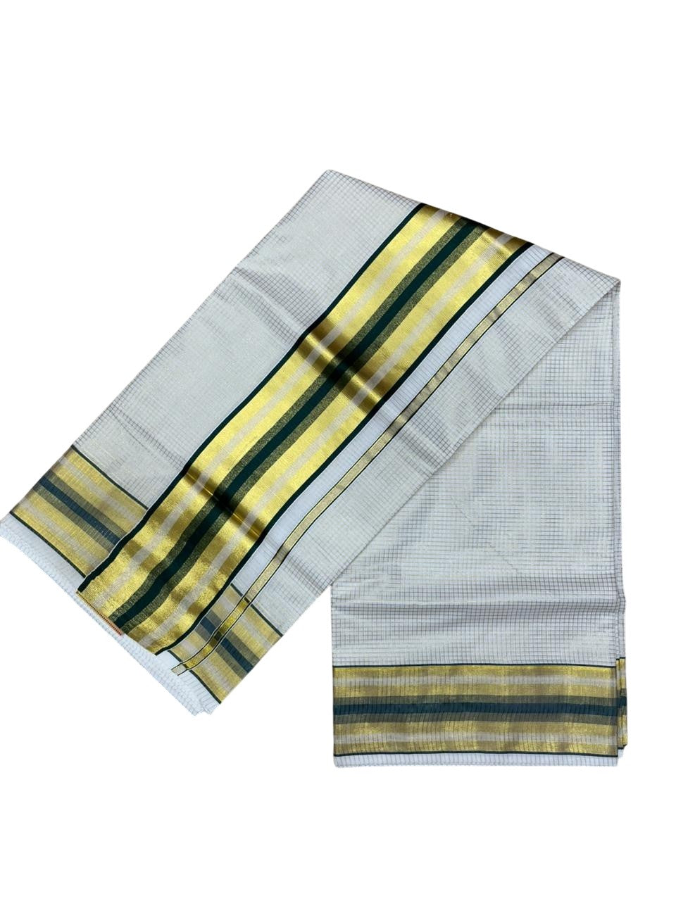 Southloom Kerala Cotton Kasavu Saree with Micro Check Design on Body in Green Border SL448