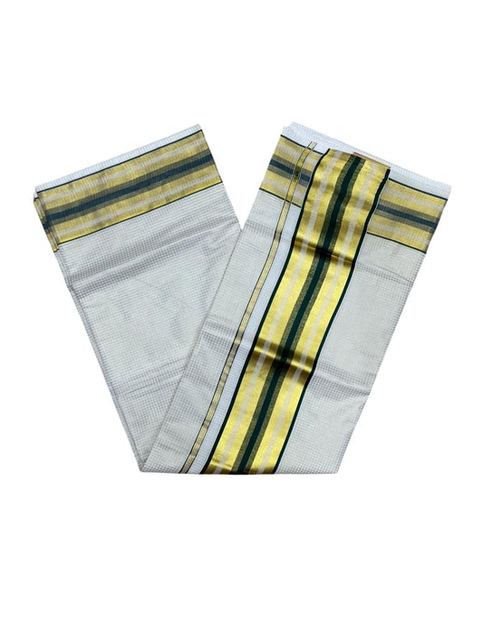 Southloom Kerala Cotton Kasavu Saree with Micro Check Design on Body in Green Border  SL450