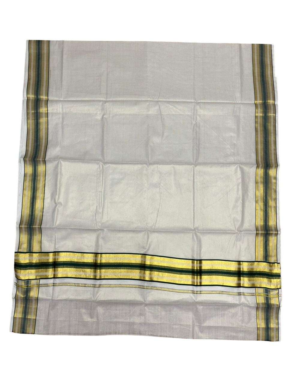 Southloom Kerala Cotton Kasavu Saree with Micro Check Design on Body in Green Border SL448