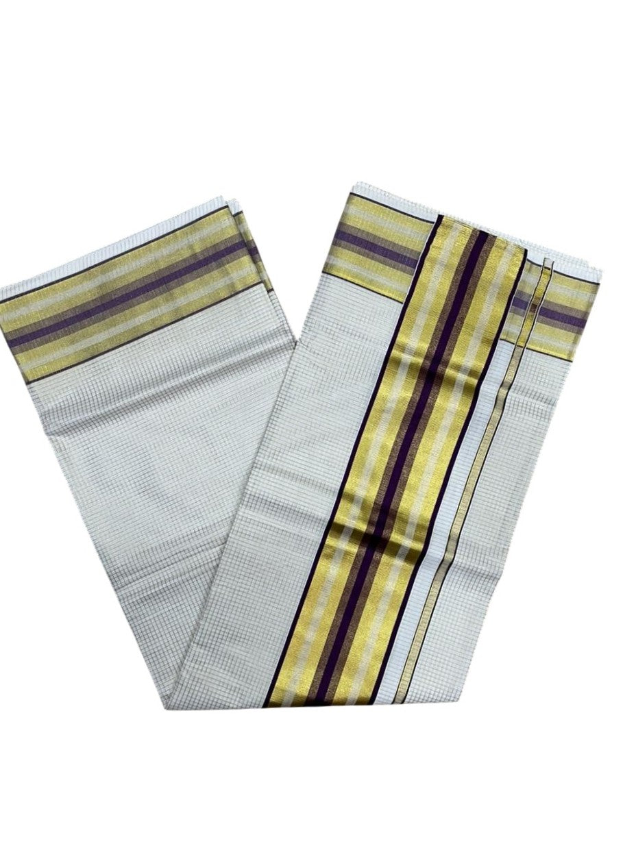 Southloom Kerala Cotton Kasavu Saree with Micro Check Design on Body in Purple Border SL448