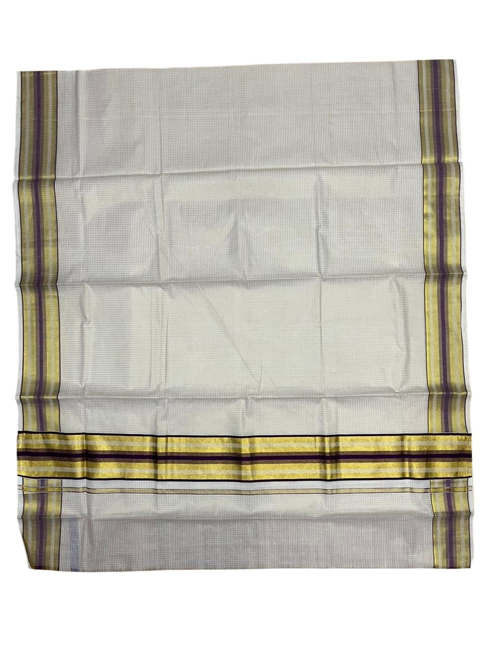 Southloom Kerala Cotton Kasavu Saree with Micro Check Design on Body in Purple Border SL448
