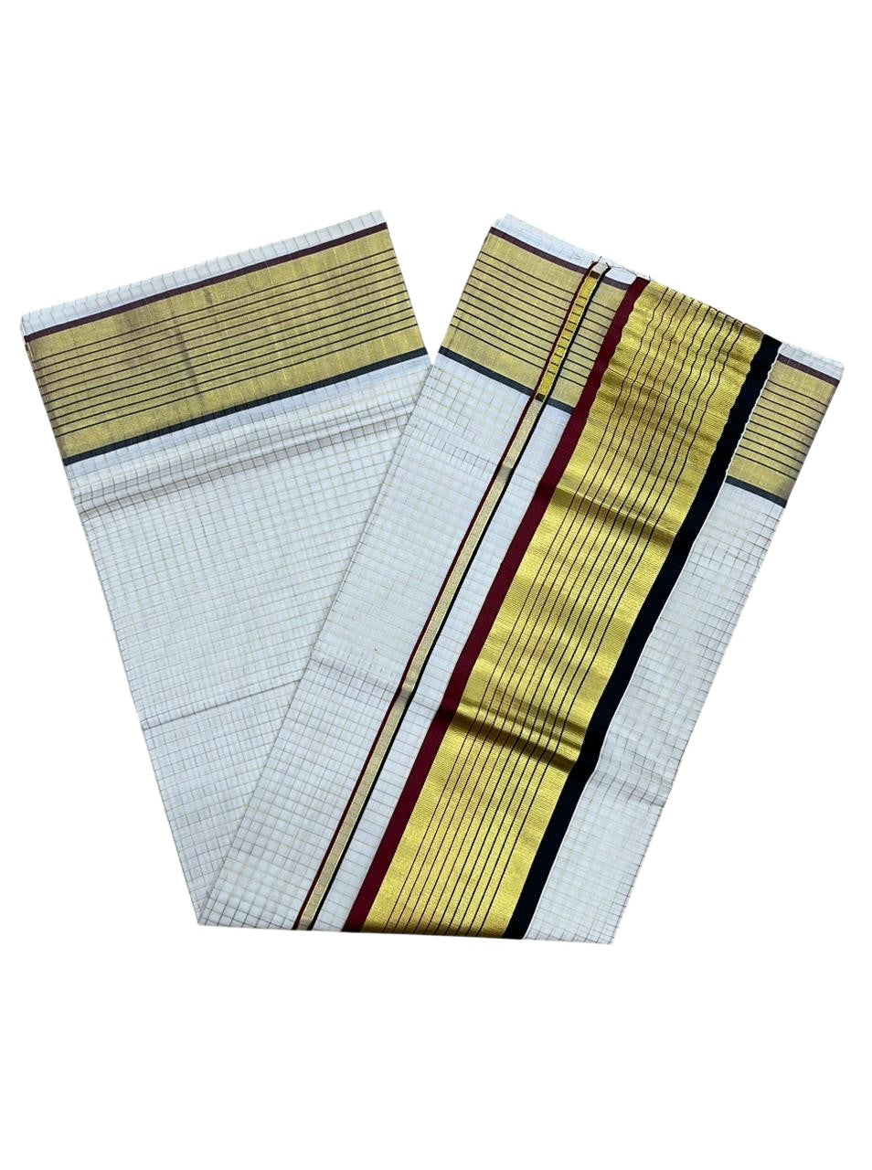 Southloom Kerala Cotton Kasavu Saree with Check Design on Body in Maroon And Black Border SL450