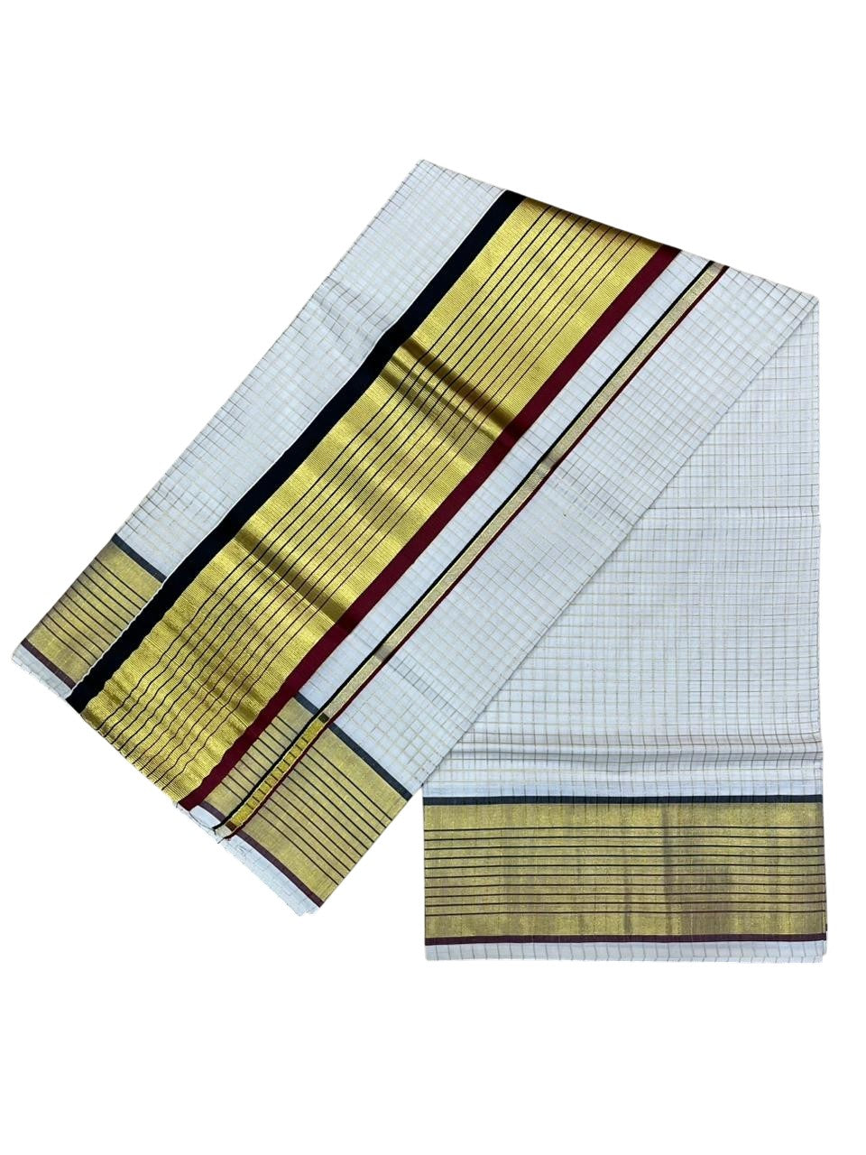 Southloom Kerala Cotton Kasavu Saree with Check Design on Body in Maroon And Black Border SL450
