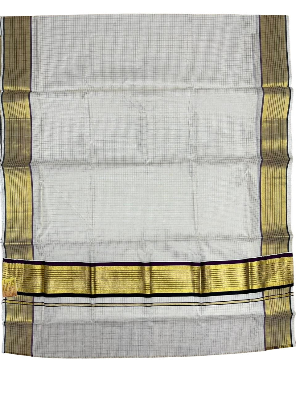 Southloom Kerala Cotton Kasavu Saree with Check Design on Body in Purple And Black Border SL450