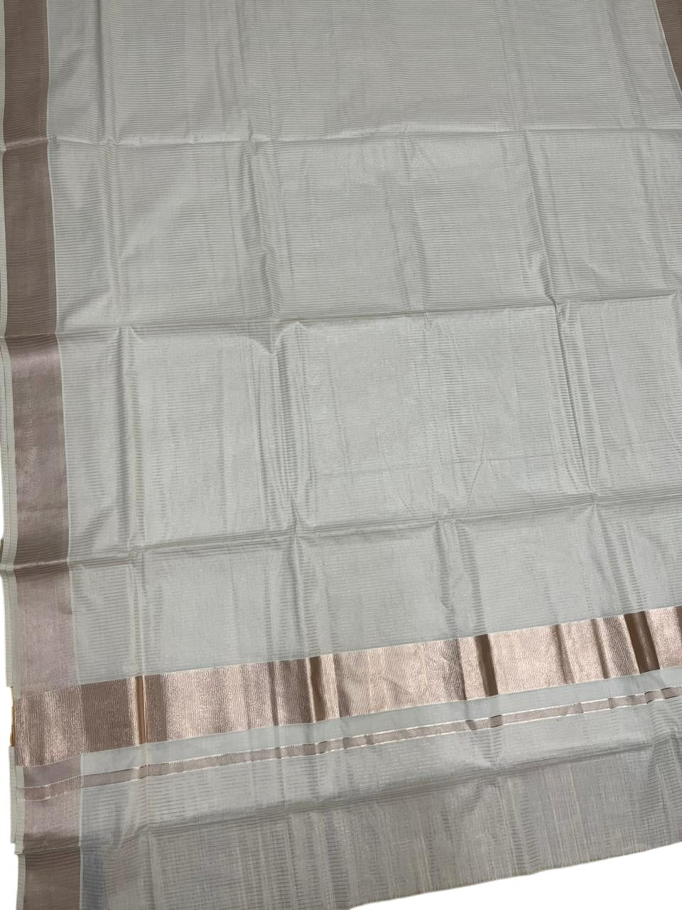 Southloom Kerala Cotton Copper Kasavu Saree with Micro Stripes on Body and Border SL458