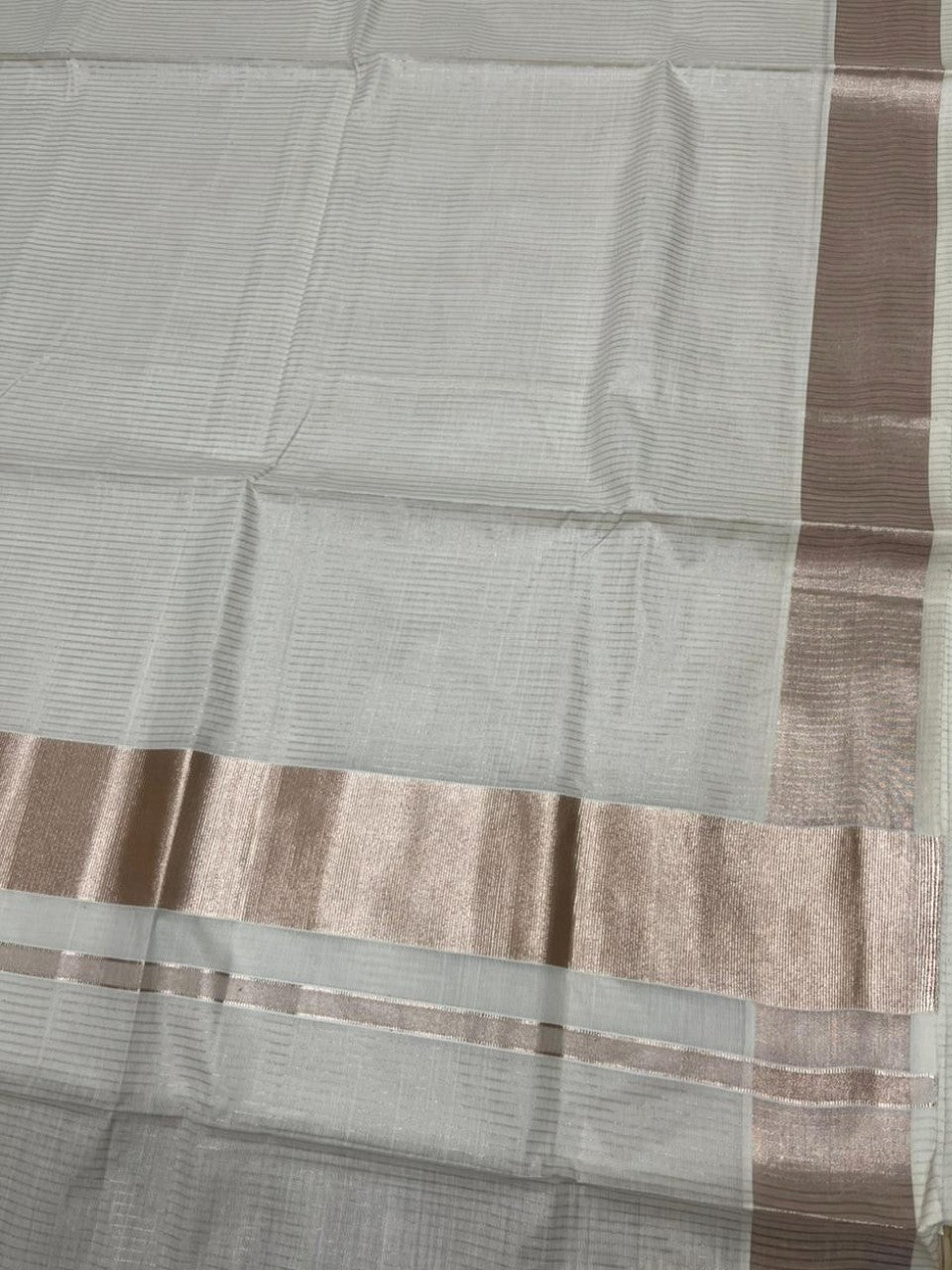 Southloom Kerala Cotton Copper Kasavu Saree with Micro Stripes on Body and Border SL458