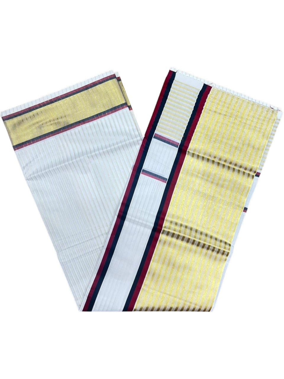 Southloom Kerala Cotton Kasavu Saree with Stripes on Body and Border in Black And Maroon Border SL457